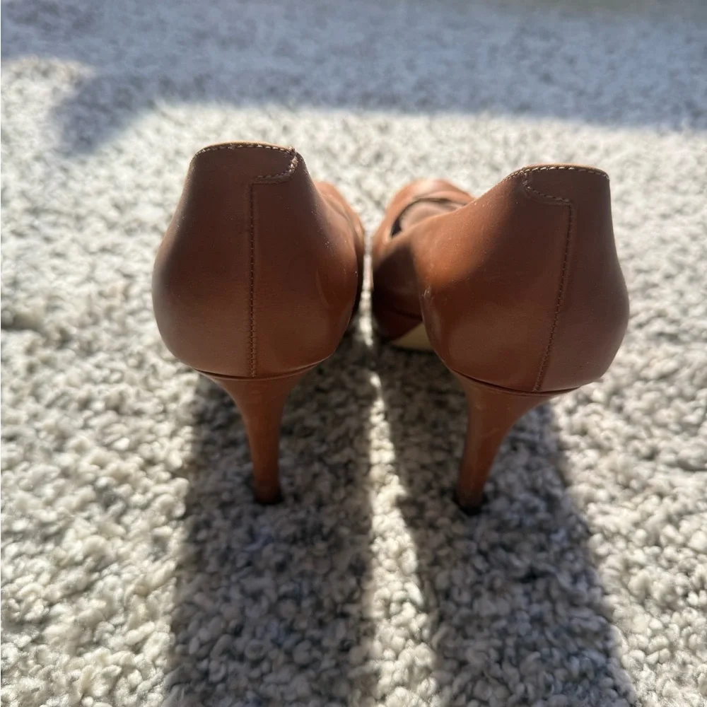 Brown Platform Peep Toe Heels EU 38 Stiletto Pumps Cutout Leather